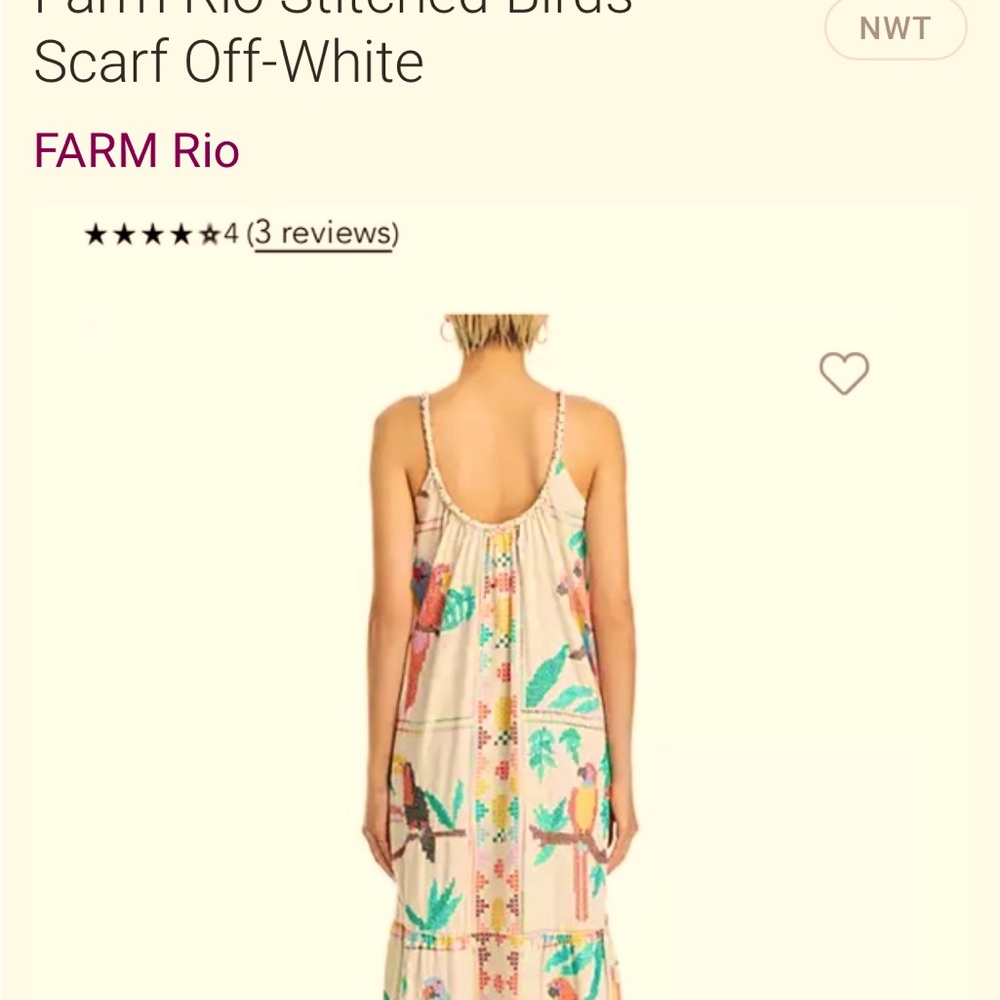 Farm Rio Stitched Birds Scarfs Maxi dress. NWT pit to pit:20” - Picture 3 of 13